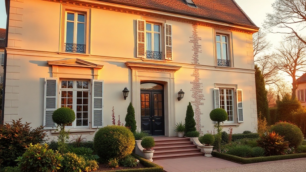 Estimer sa maison à Lyon — maison résidentielle avec jardin à Lyon au coucher du soleil